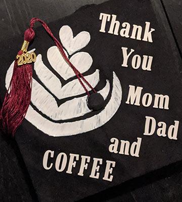 The decorated back of Courtney Simpson's commencement hat