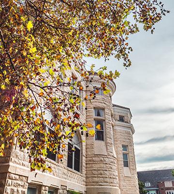 Ad Building and fall leaves