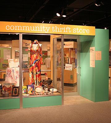 A view of the entry to "Sorting Out Race: Examining Racial Identity and Stereotypes in Thrift Store Donations" at Kauffman Museum