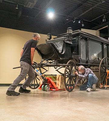 Getting the hearse ready for the special exhibit