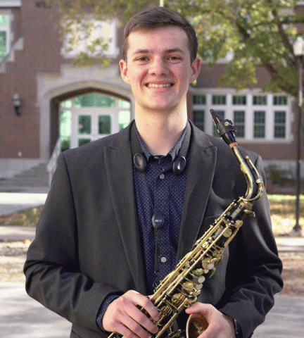 Eli Regier with saxophone