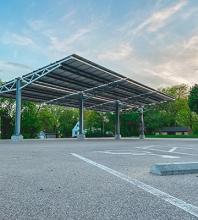 The solar carport in the parking lot of Luyken Fine Arts Center