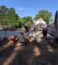 Student-athletes working on Service Day 2019