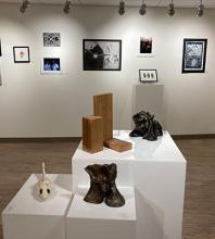 Some of the student work on display in the Regier Art Gallery
